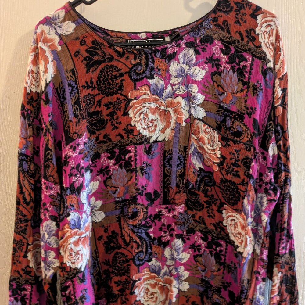 Karen Kane Long Sleeve Floral Patchwork Print Pocket Top Size 14